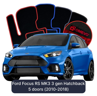 Velours-Autofußmatten OMEVO für Ford Focus RS MK3 3 gen Kompakt 5 Türer (2010-2018)