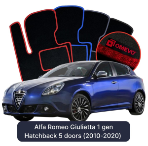 OMEVO Velours-Autofußmatten für Alfa Romeo Giulietta 1 gen Kompakt 5 Türer (2010-2020)