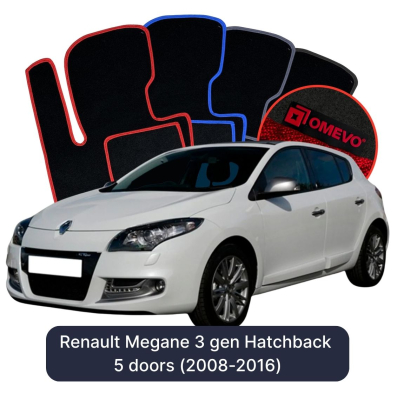 Velours-Autofußmatten OMEVO für Renault Megane 3 gen Kompakt 5 Türer (2008-2016)