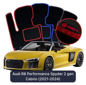 OMEVO Velours-Autofußmatten für Audi R8 Performance Spyder 2 gen Cabrio (2021-2024)