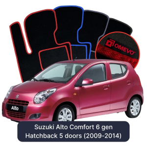 OMEVO Velours-Autofußmatten für Suzuki Alto Comfort 6 gen Hatchback 5 Türen (2009-2014)