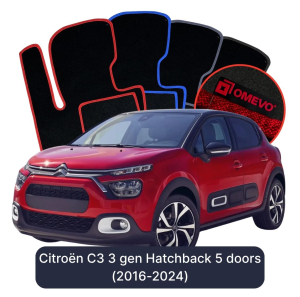 OMEVO Velours-Autofußmatten für Citroën C3 3 gen Hatchback 5 Türen (2016-2024)