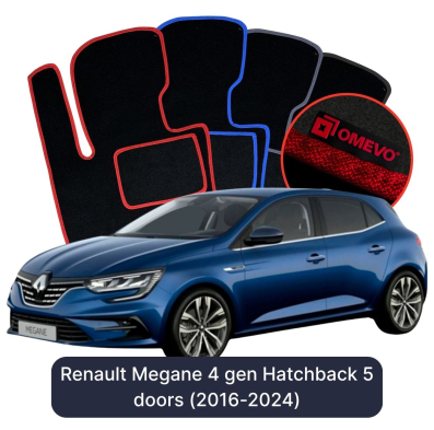 Velours-Autofußmatten OMEVO für Renault Megane 4 gen Kompakt 5 Türer (2016-2024)