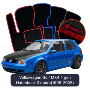 OMEVO Velours-Autofußmatten für Volkswagen Golf MK4 4 gen Kompakt 3 Türer (1998-2005)