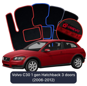 OMEVO Velours-Autofußmatten für Volvo C30 1 gen Kompakt 3 Türer (2006-2012)