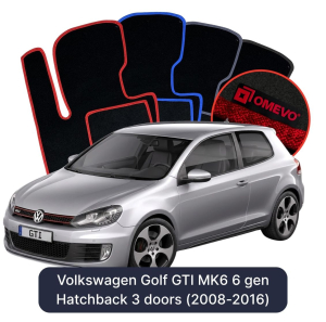 OMEVO Velours-Autofußmatten für Volkswagen Golf GTI MK6 6 gen Hatchback 3 Türen (2008-2016)