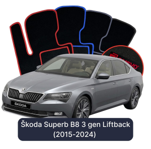 OMEVO Velours-Autofußmatten für Škoda Superb B8 3 gen Limousine (2015-2024)