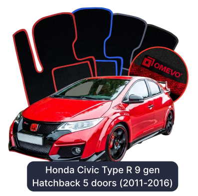 Velours-Autofußmatten OMEVO für Honda Civic Type R 9 gen Kompakt 5 Türer (2011-2016)