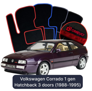 OMEVO Velours-Autofußmatten für Volkswagen Corrado 1 gen Kompakt 3 Türer (1988-1995)