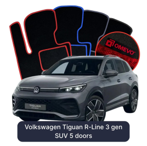 OMEVO Velours-Autofußmatten für Volkswagen Tiguan R-Line 3 gen SUV 5 Türen (2024-2025)