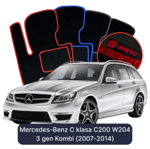 OMEVO Velours-Autofußmatten für Mercedes-Benz C-Klasse C200 W204 3 gen Kombi (2007-2014)