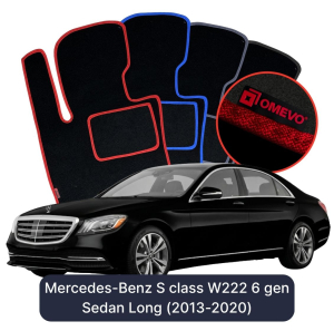 OMEVO Velours-Autofußmatten für Mercedes-Benz S-Klasse W222 6 gen Limousine Langversion (2013-2020)