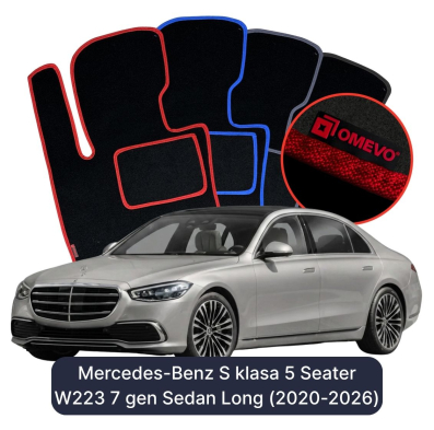 Velours-Autofußmatten OMEVO für Mercedes-Benz S-Klasse 5-Sitzer W223 7 gen Limousine Langversion (2020-2023)