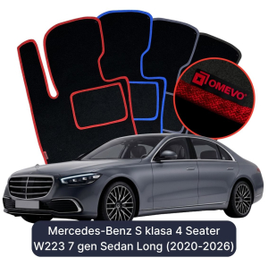 OMEVO Velours-Autofußmatten für Mercedes-Benz S-Klasse 4-Sitzer W223 7 gen Limousine Langversion (2020-2023)
