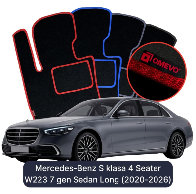 Velours-Autofußmatten OMEVO für Mercedes-Benz S-Klasse 4-Sitzer W223 7 gen Limousine Langversion (2020-2023)
