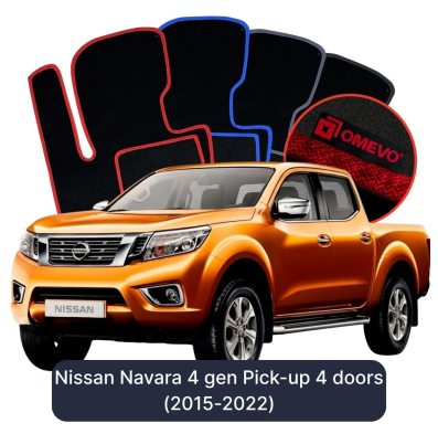 Velours-Autofußmatten OMEVO für Nissan Navara 4 gen Pick-up 4 Türer (2015-2022)