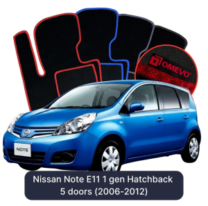 OMEVO Velours-Autofußmatten für Nissan Note E11 1 gen Kompakt 5 Türer (2006-2012)