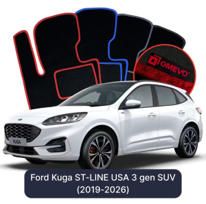 OMEVO Velours-Autofußmatten für Ford Kuga ST-LINE USA 3 gen SUV (2019-2026)