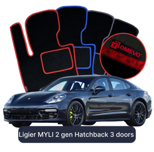 OMEVO Velours-Autofußmatten für Porsche Panamera 4 Edition 10 Jahre 2 gen Liftback (2016-2023)