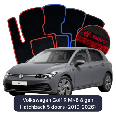 Velours-Autofußmatten OMEVO für Volkswagen Golf R MK8 8 gen Kompakt 5 Türer (2019-2026)