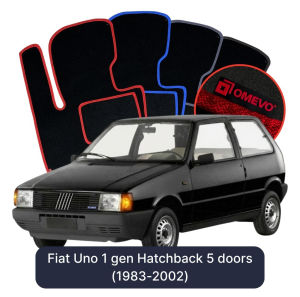 OMEVO Velours-Autofußmatten für Fiat Uno 1 gen Kompakt 5 Türer (1983-2002)