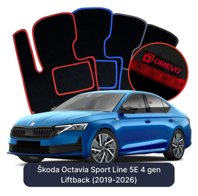 Velours-Autofußmatten OMEVO für Škoda Octavia Sport Line 5E 4 gen Liftback (2019-2026)