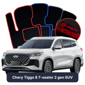 OMEVO Velours-Autofußmatten für Chery Tiggo 8 7-Sitzer 2 gen SUV (2022-2025)