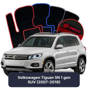 OMEVO Velours-Autofußmatten für Volkswagen Tiguan 5N 1 gen SUV (2007-2016)