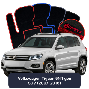 Velours-Autofußmatten OMEVO für Volkswagen Tiguan 5N 1 gen SUV (2007-2016)