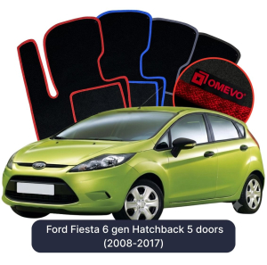 OMEVO Velours-Autofußmatten für Ford Fiesta 6 gen Kompakt 5 Türer (2008-2017)