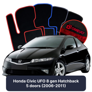 Velours-Autofußmatten OMEVO für Honda Civic UFO 8 gen Kompakt 5 Türer (2006-2011)