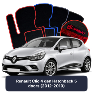 OMEVO Velours-Autofußmatten für Renault Clio 4 gen Kompakt 5 Türer (2012-2019)