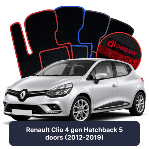 Velours-Autofußmatten OMEVO für Renault Clio 4 gen Kompakt 5 Türer (2012-2019)