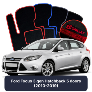 Velours-Autofußmatten OMEVO für Ford Focus 3 gen Kompakt 5 Türer (2010-2019)
