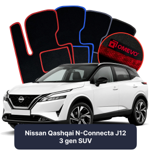 OMEVO Velours-Autofußmatten für Nissan Qashqai N-Connecta J12 3 gen SUV (2021-2026)