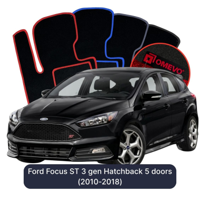 Velours-Autofußmatten OMEVO für Ford Focus ST 3 gen Kompakt 5 Türer (2010-2018)