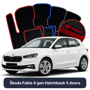 OMEVO Velours-Autofußmatten für Škoda Fabia 4 gen Kompakt 5 Türer (2021-2025)