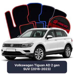 OMEVO Velours-Autofußmatten für Volkswagen Tiguan AD 2 gen SUV (2016-2023)