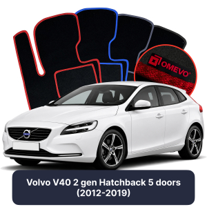 OMEVO Velours-Autofußmatten für Volvo V40 2 gen Kompakt 5 Türer (2012-2019)