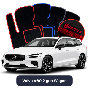 OMEVO Velours-Autofußmatten für Volvo V60 2 gen Kombi (2018-2024)
