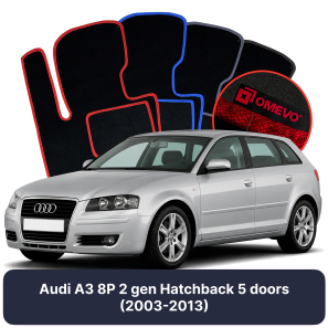 Velours-Autofußmatten OMEVO für Audi A3 8P 2 gen Kompakt 5 Türer (2003-2013)