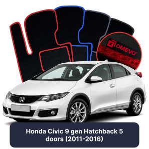 Velours-Autofußmatten OMEVO für Honda Civic 9 gen Kompakt 5 Türer (2011-2016)
