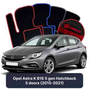 Velours-Autofußmatten OMEVO für Opel Astra K B16 5 gen Kompakt 5 Türer (2015-2021)