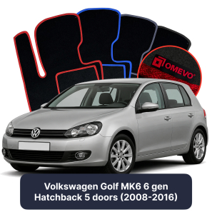 Velours-Autofußmatten OMEVO für Volkswagen Golf MK6 6 gen Kompakt 5 Türer (2008-2016)