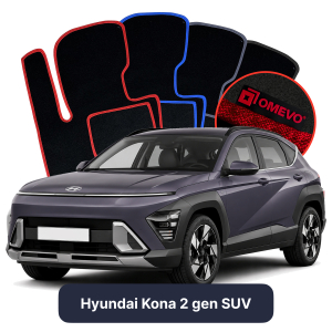 OMEVO Velours-Autofußmatten für Hyundai Kona 2 gen SUV (2022-2025)