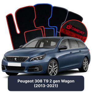 OMEVO Velours-Autofußmatten für Peugeot 308 T9 2 gen Kombi (2013-2021)