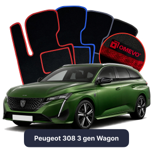 OMEVO Velours-Autofußmatten für Peugeot 308 3 gen Kombi (2021-2025)