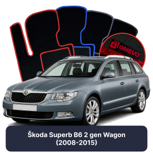 OMEVO Velours-Autofußmatten für Škoda Superb B6 2 gen Kombi (2008-2015)