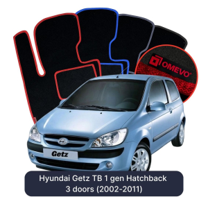OMEVO Velours-Autofußmatten für Hyundai Getz TB 1 gen Kompakt 3 Türer (2002-2011)