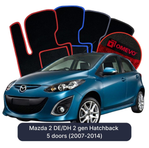 OMEVO Velours-Autofußmatten für Mazda 2 DE/DH 2 gen Kompakt 5 Türer (2007-2014)